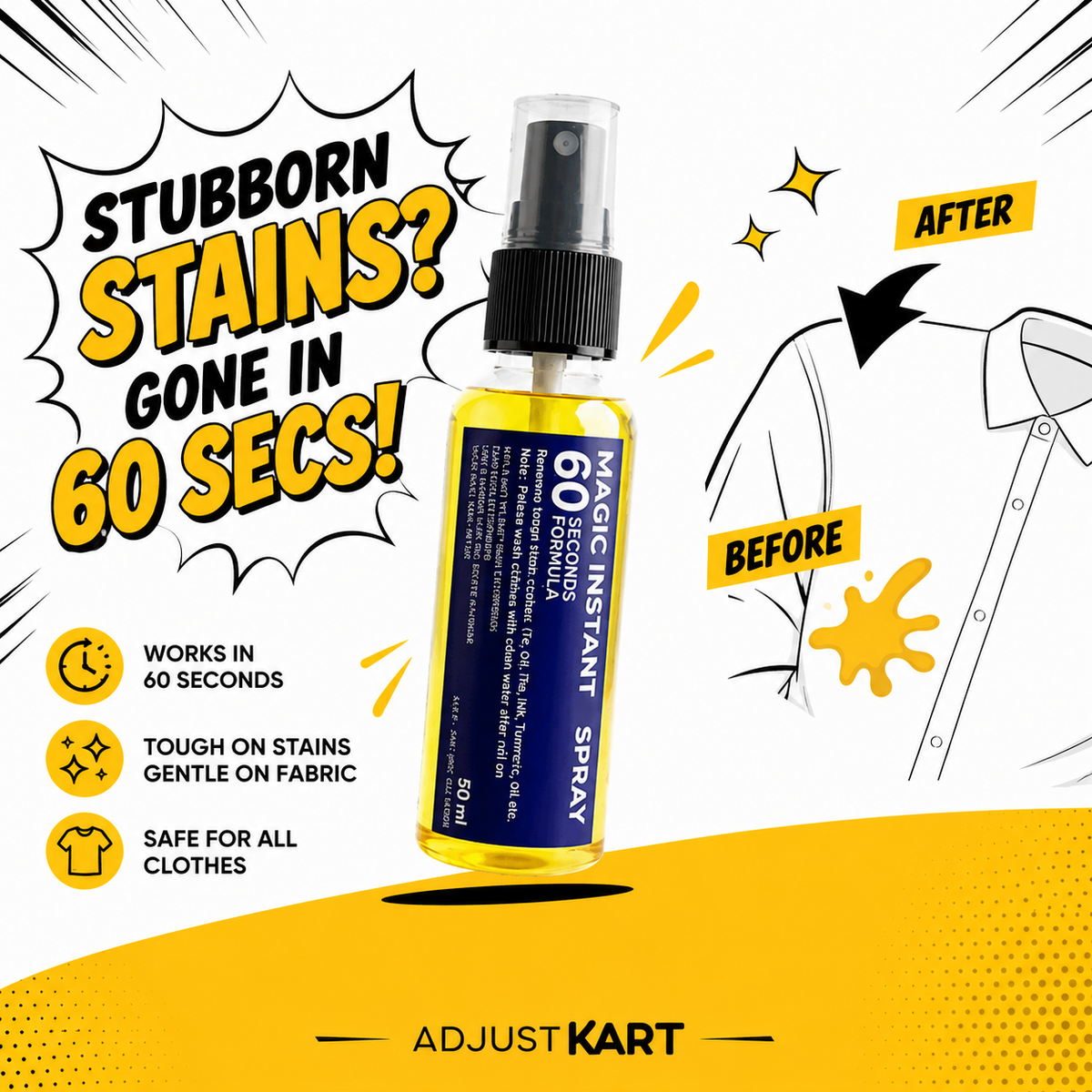 ADJUSTKART™ - India's #1 Magic Stain Remover 60 Seconds Formula [1+1 FREE 🔥]