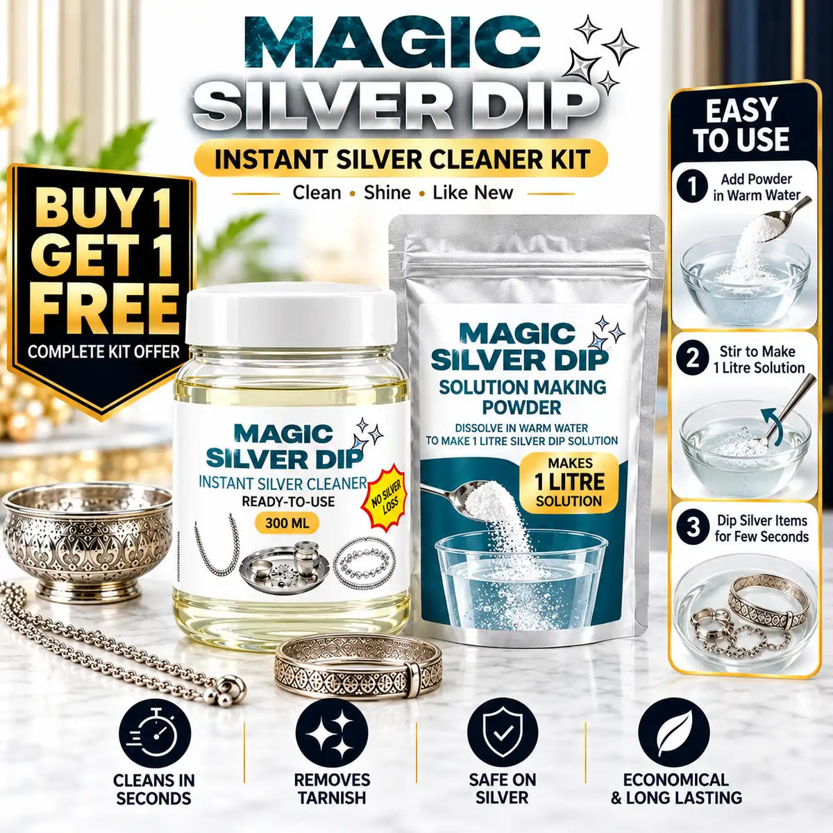 ADJUSTKART™ INSTANT SILVER CLEANING DIP (BUY 1 GET 1 FREE)