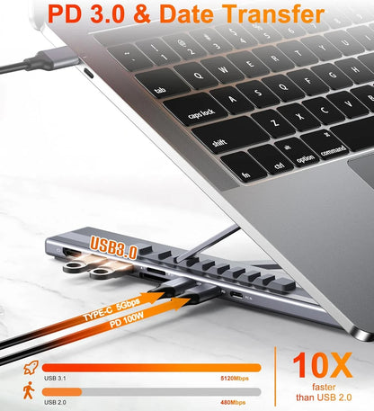 ADJUSTKART™ - 8-in-1 Laptop Docking Station Stand